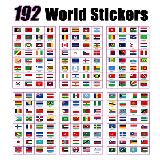 192 Countries World Flag Stickers Self-Adhesive World Country Travel Labels Face Stickers for Journal Party Passport Stickers