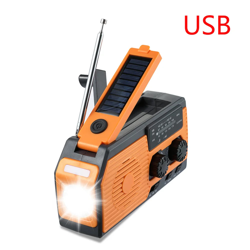 10000mAh Emergency Solar Power Radio USB Charging Hand Crank Dynamo Flashlight FM AM WB NOAA Weather Radio Power Bank
