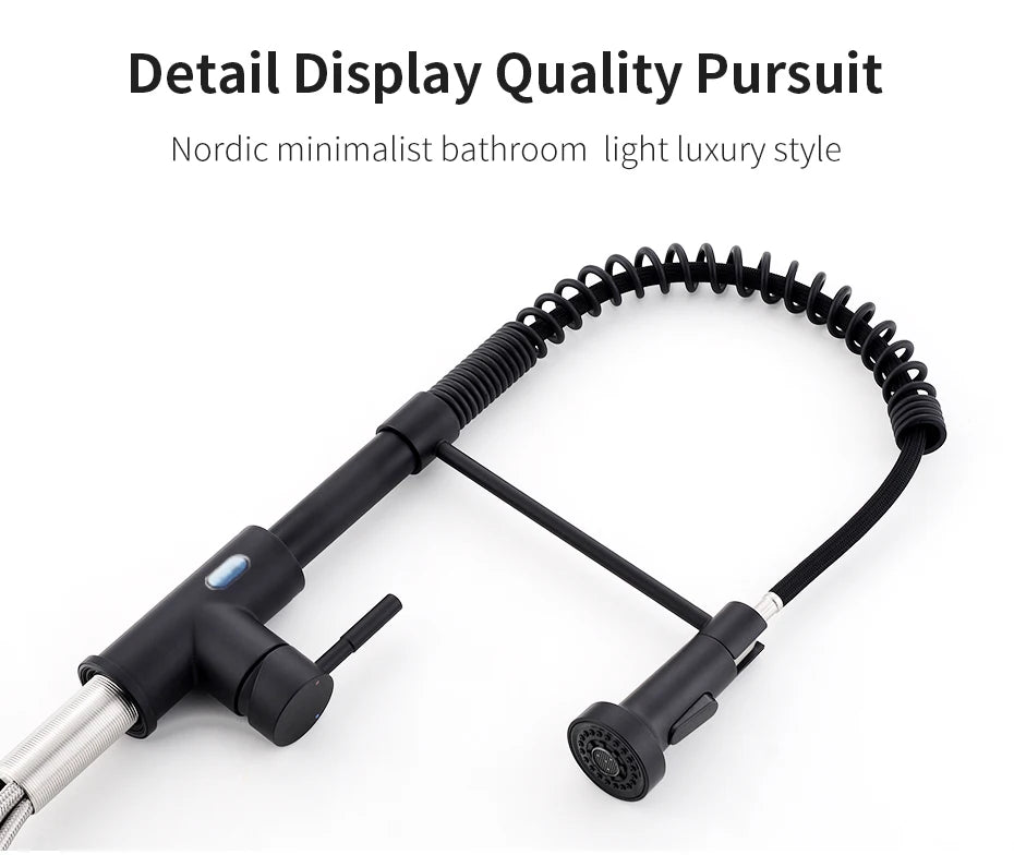 Touchless LED Light Kitchen Sink Faucet Pull Down Sprayer Smart Motion Sensor Activated Kitchen Faucet Matte Black 1079