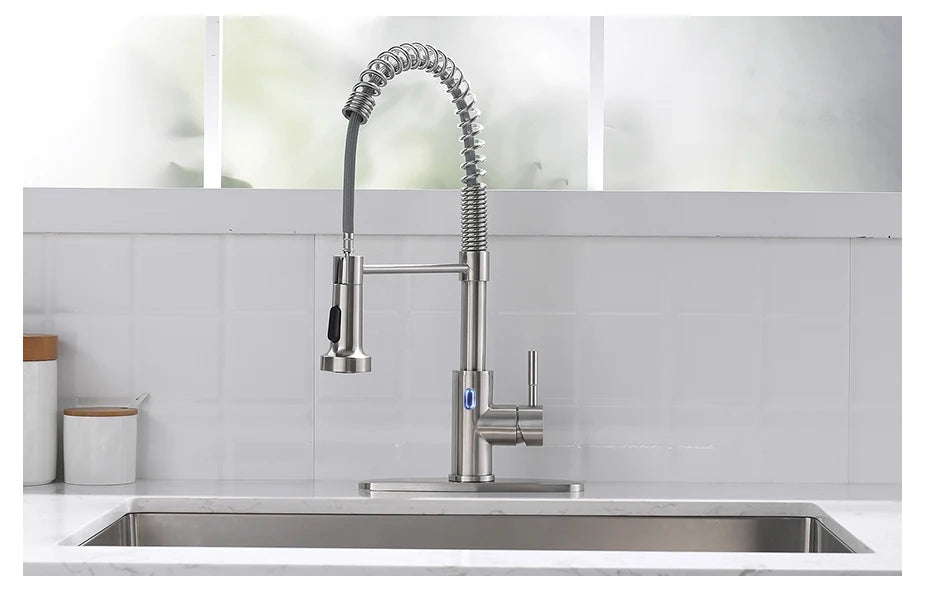 Touchless LED Light Kitchen Sink Faucet Pull Down Sprayer Smart Motion Sensor Activated Kitchen Faucet Matte Black 1079