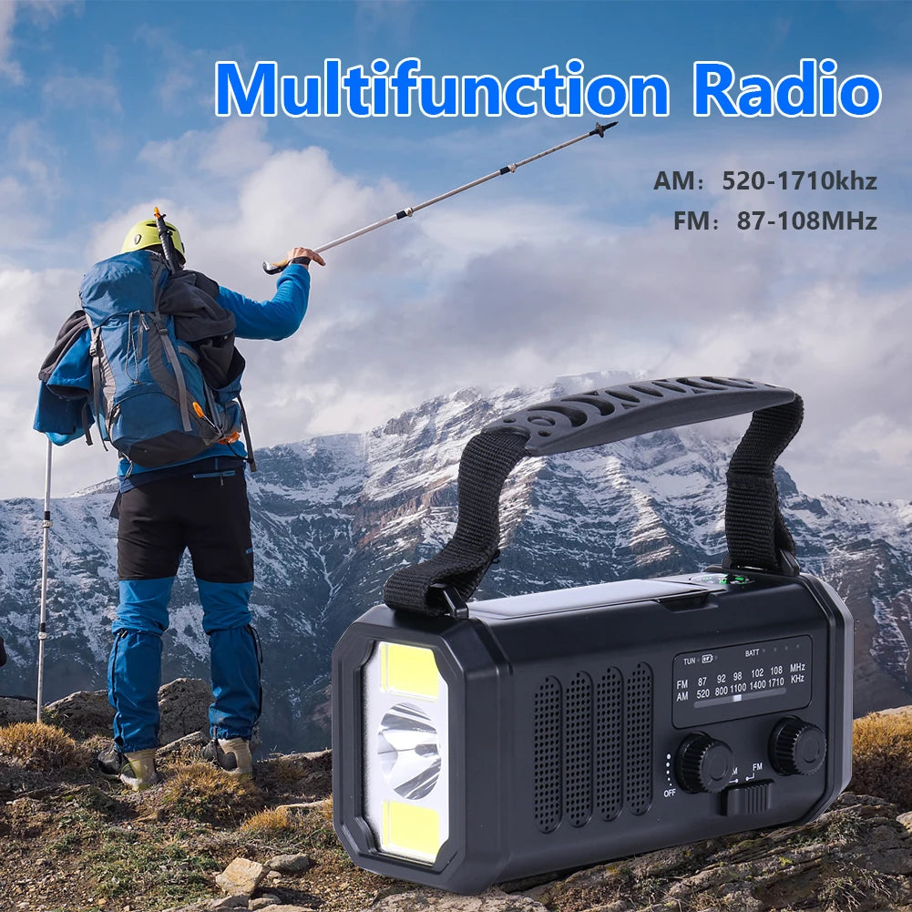 10000mAh Emergency Solar Power Radio USB Charging Hand Crank Dynamo Flashlight FM AM WB NOAA Weather Radio Power Bank
