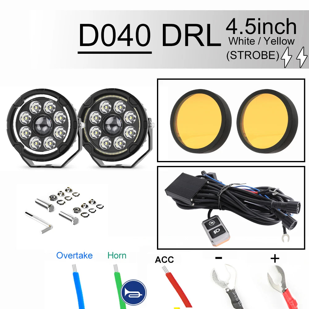 [Strobe] 4.5 Inch Motorcycle Auxiliary LED Fog Light with DRL LED Driving Spotlight Kit with Wire Harness