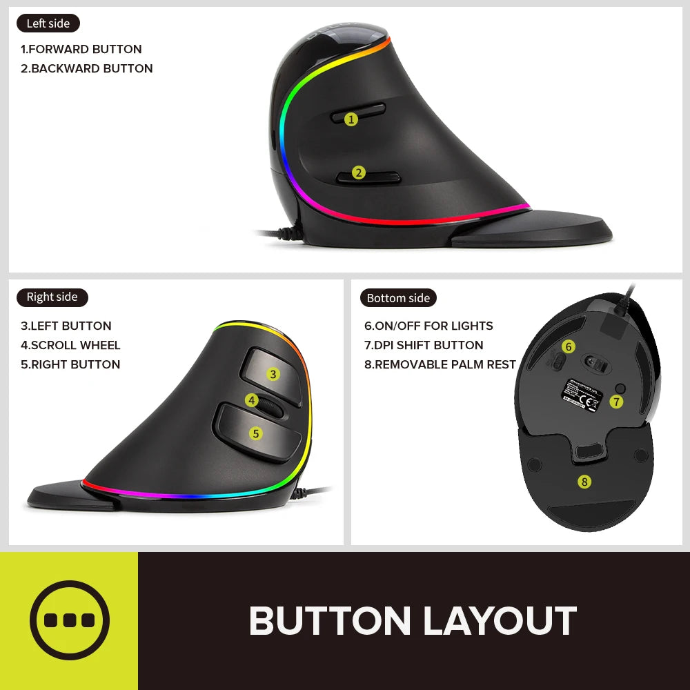 12800DPI Ergonomics Vertical Gaming Programmable Macro Delux M618 PLUS Wired Mouse 6 Buttons RGB Wireless Right Hand Mice