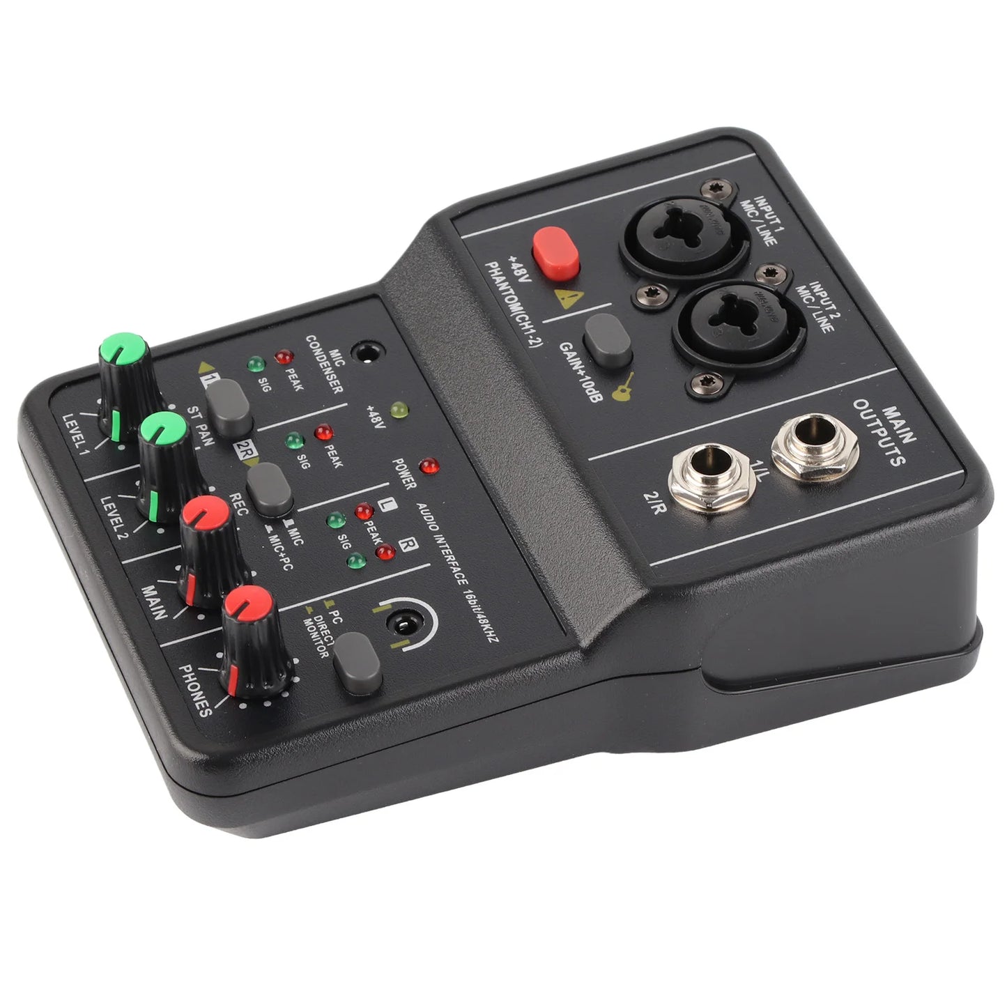 Audio Mixer Sound Board Portable 2 Channels Audio Mixer 48V Phantom Power USB Power Supply 2 Channels for Music Recording
