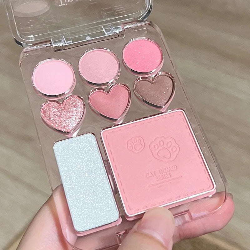 8-Color Pink Orange Eyeshadow Palette Facial Blusher Highlighter Brightening Lasting Heart-shaped Eye Shadow Makeup Cosmetics