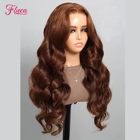 30inch Body Wave Chocolate Brown Human Hair Lace Front Wig Transparent Lace Frontal Wig Pre Plucked Colored Human Hair Wigs