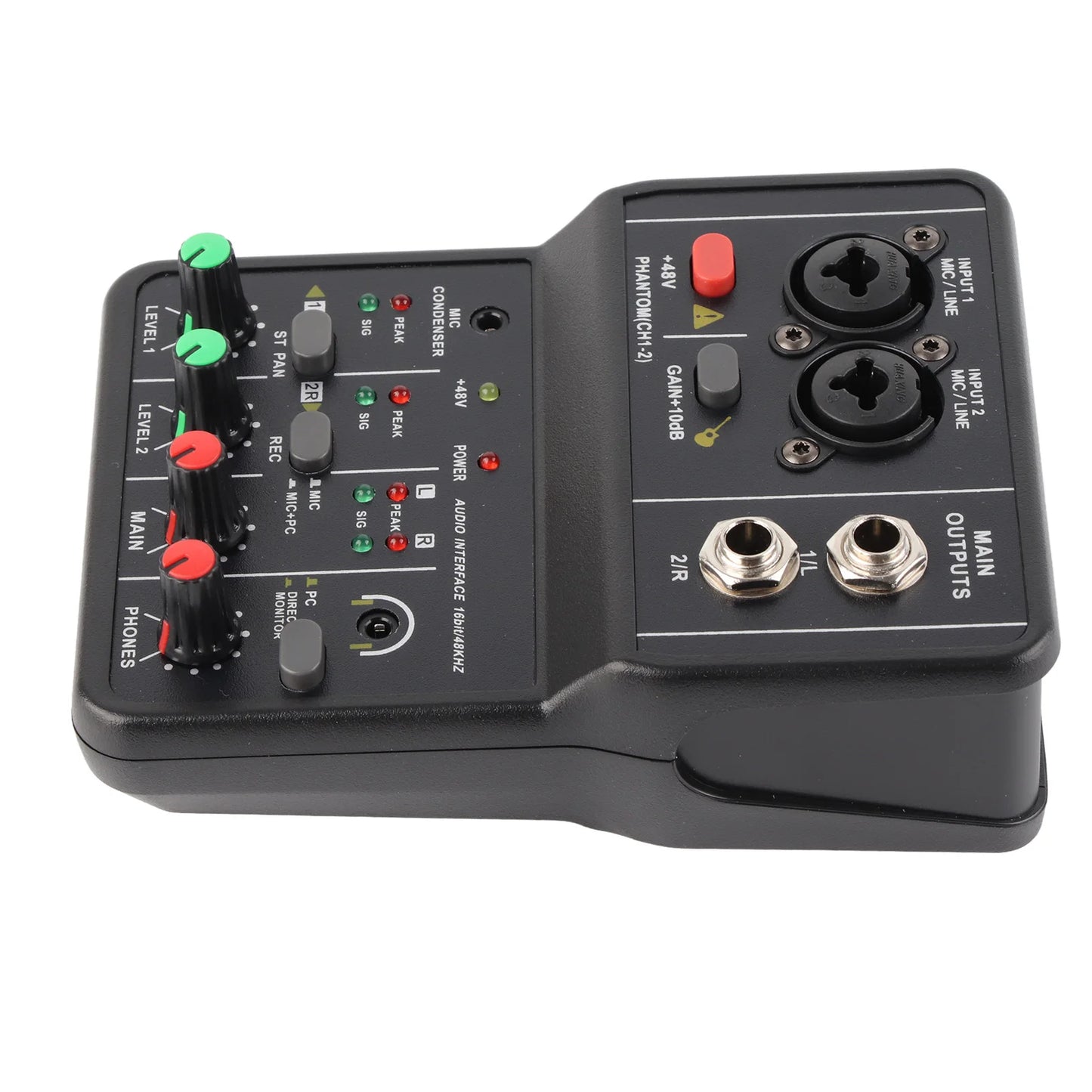 Audio Mixer Sound Board Portable 2 Channels Audio Mixer 48V Phantom Power USB Power Supply 2 Channels for Music Recording