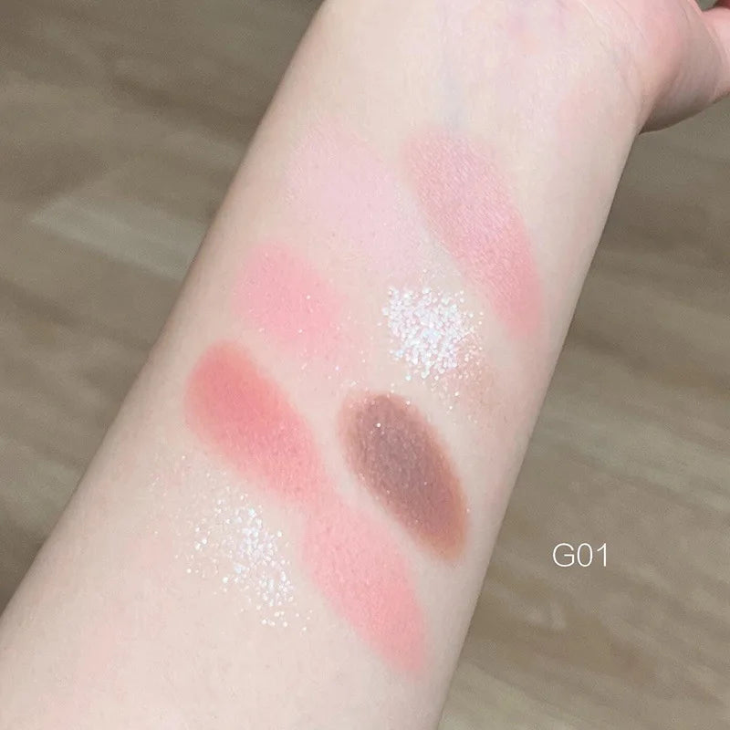 8-Color Pink Orange Eyeshadow Palette Facial Blusher Highlighter Brightening Lasting Heart-shaped Eye Shadow Makeup Cosmetics