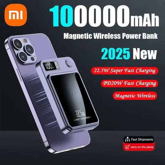 Xiaomi 100000mAh Magnetic Power Bank Wireless Fast Charger For Magsafe Portable Auxiliary Battery For iphone Huawei Samsung 2025
