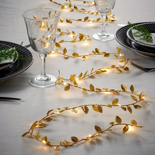 2 Pcs 3m 30Led Golden Silver Leaf String Lights, Ambiance Decor for Birthday, Ramadan, Christmas Festivals, Battery