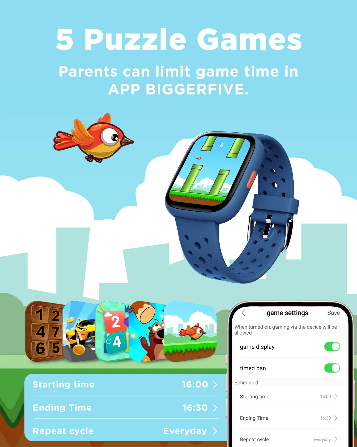 BIGGERFIVE Smart Watch for Kids No APP No Phone Needed, 1.8" Fitness Tracker Watch Pedometer, Heart Rate, Sleep Monitor, IP68 Wa