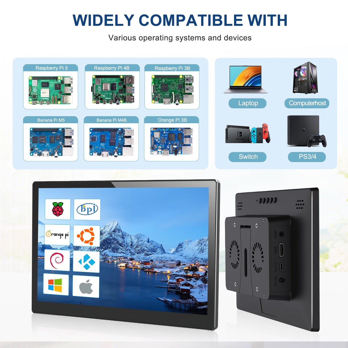 10.1 inch Touch Screen Raspberry Pi Monitor 1920x1200 LCD 16:9 60Hz Raspberry Pi 5 4 3 Industrial Display for Python