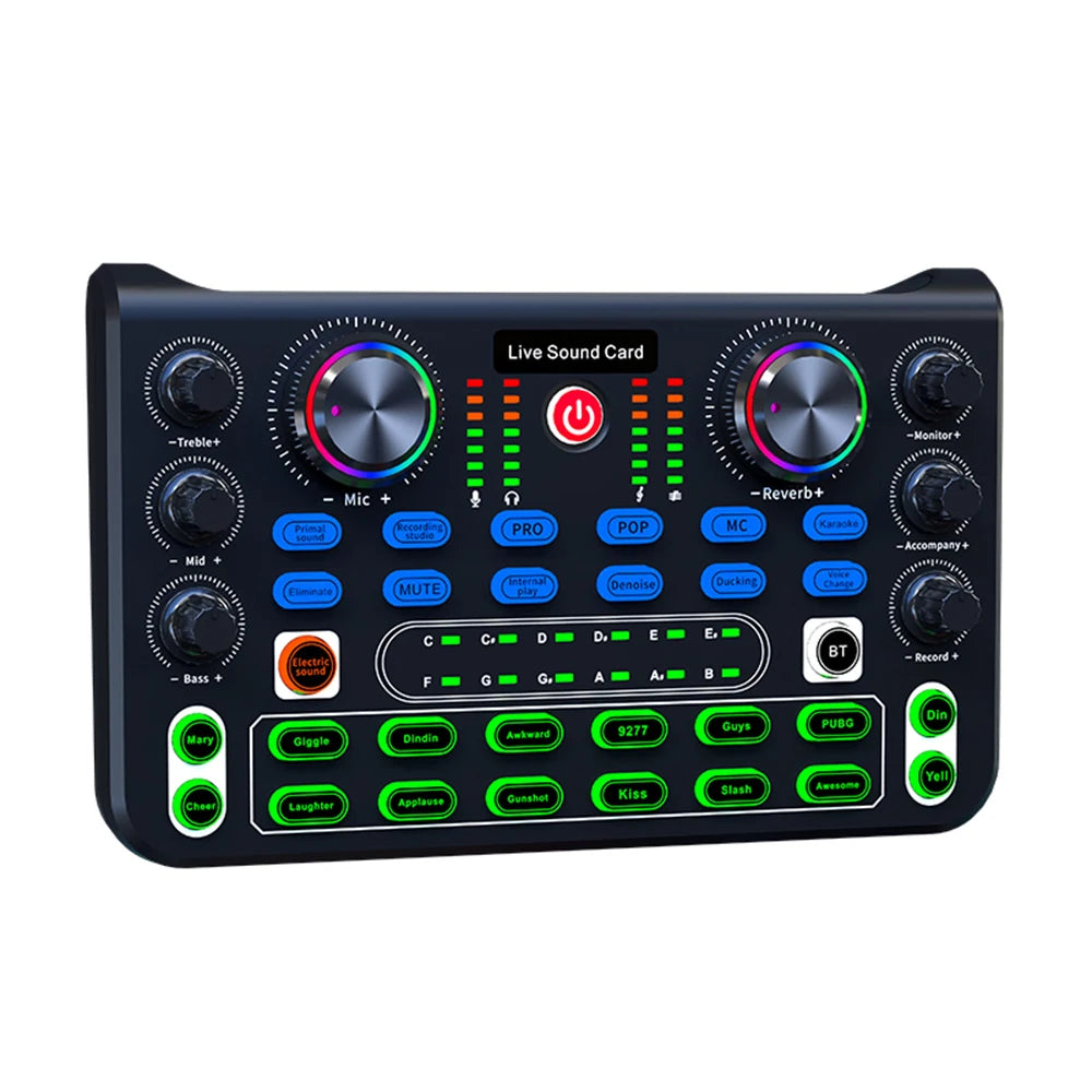 Voice Changer Sound Card with Multiple Sound Effects Sound Mixer Board X60 Sound Card for Live Streaming Music Recording