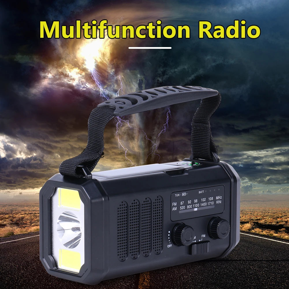 10000mAh Emergency Solar Power Radio USB Charging Hand Crank Dynamo Flashlight FM AM WB NOAA Weather Radio Power Bank