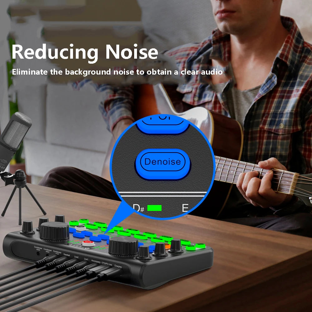 Sound Mixer Board Live Sound Card for Live Streaming Voice Changer Sound Card with Sound Effects,Audio Mixer for Music Recording
