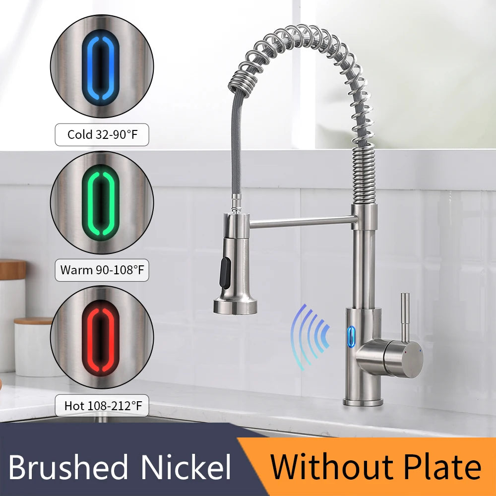 Touchless LED Light Kitchen Sink Faucet Pull Down Sprayer Smart Motion Sensor Activated Kitchen Faucet Matte Black 1079