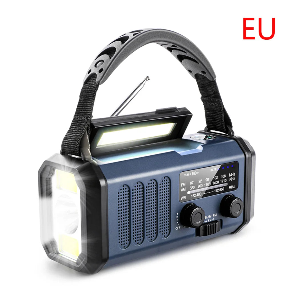10000mAh Emergency Solar Power Radio USB Charging Hand Crank Dynamo Flashlight FM AM WB NOAA Weather Radio Power Bank