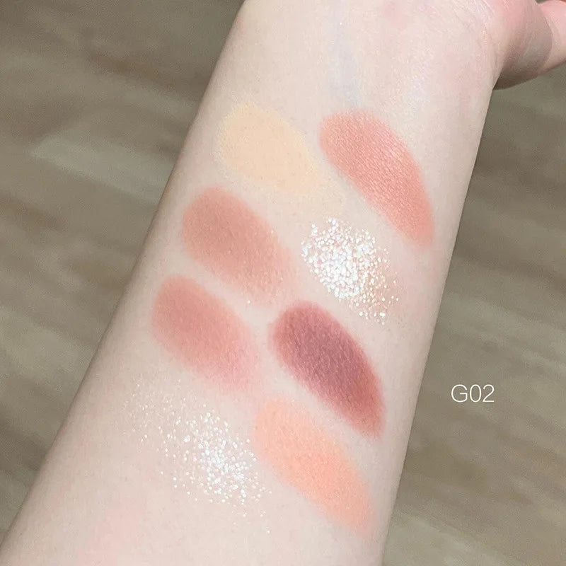 8-Color Pink Orange Eyeshadow Palette Facial Blusher Highlighter Brightening Lasting Heart-shaped Eye Shadow Makeup Cosmetics