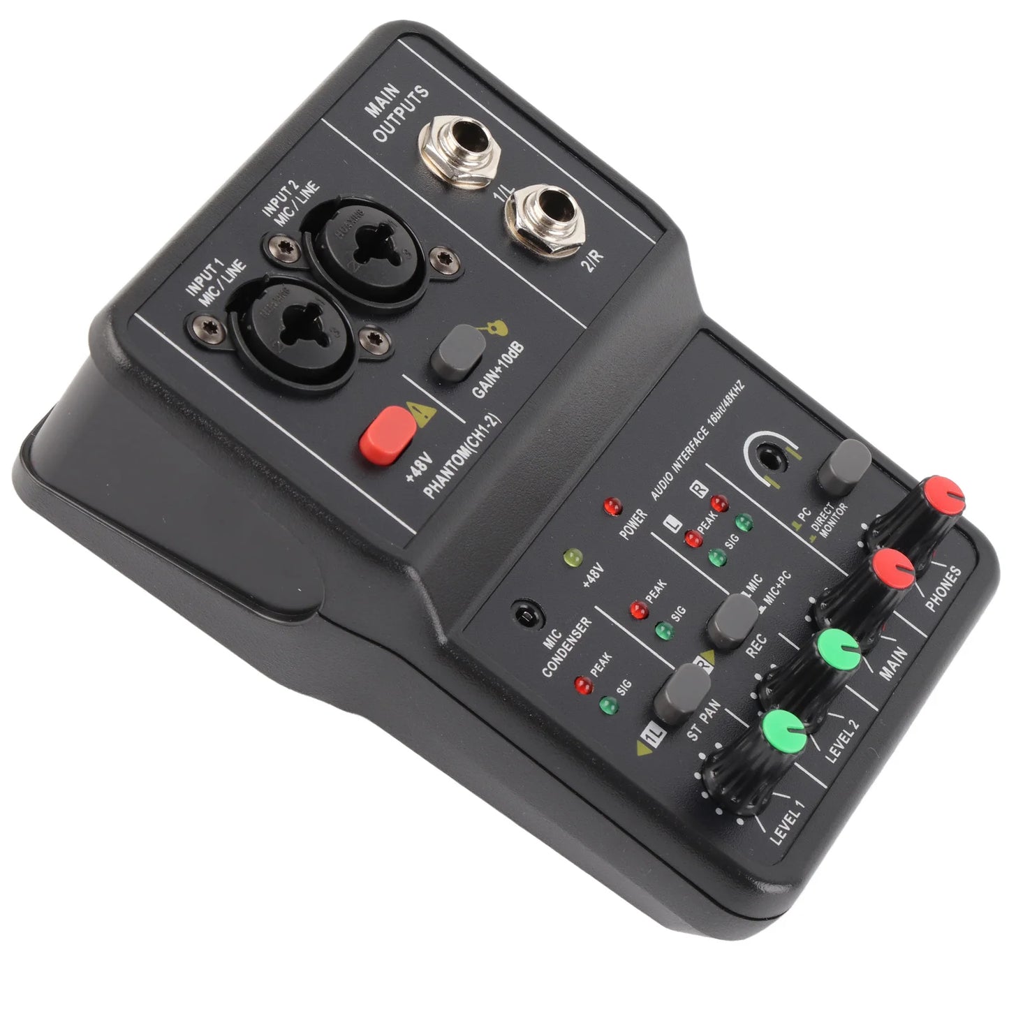 Audio Mixer Sound Board Portable 2 Channels Audio Mixer 48V Phantom Power USB Power Supply 2 Channels for Music Recording
