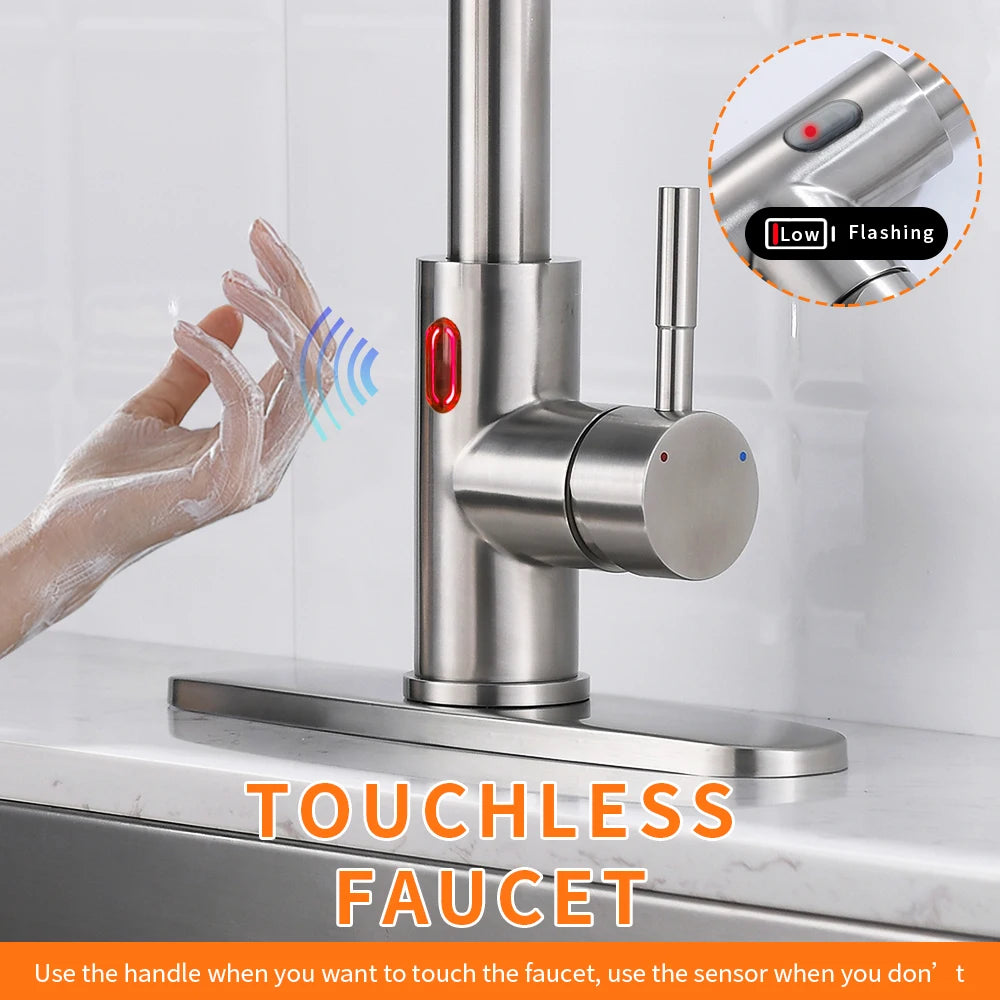 Touchless LED Light Kitchen Sink Faucet Pull Down Sprayer Smart Motion Sensor Activated Kitchen Faucet Matte Black 1079