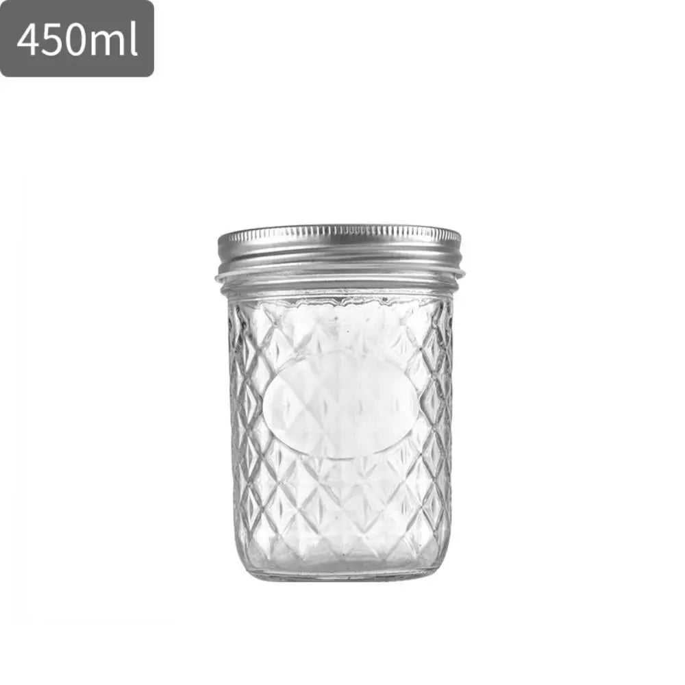 120ml-650ml Transparent Glass Sealed Bottle Mason Jar Diamond Pattern Jam Juice Bottle Labelable Seal Bottle Kitchen Tool