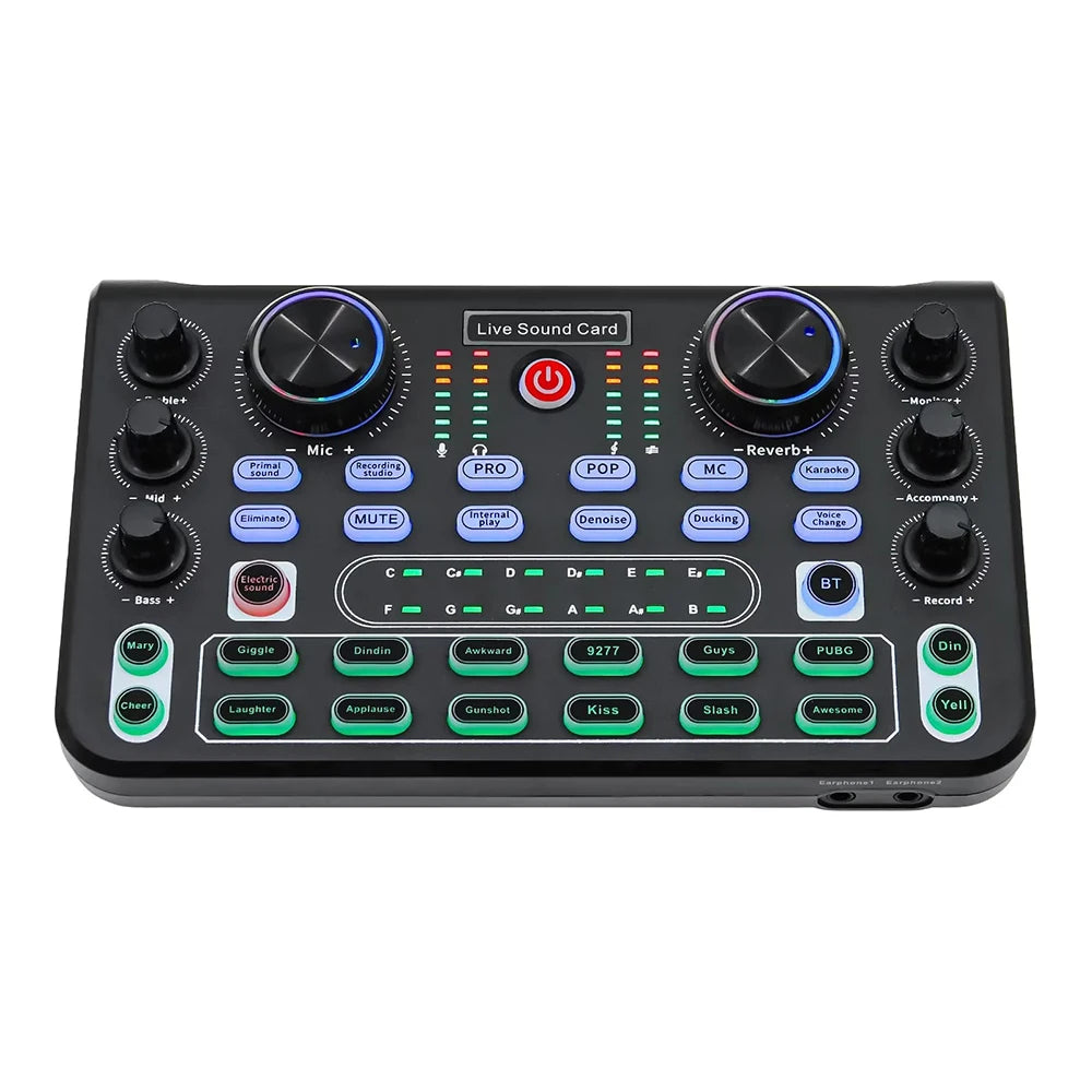 Sound Mixer Board Live Sound Card for Live Streaming Voice Changer Sound Card with Sound Effects,Audio Mixer for Music Recording