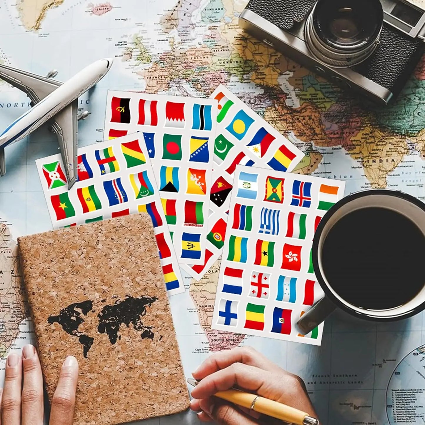 192 Countries World Flag Stickers Self-Adhesive World Country Travel Labels Face Stickers for Journal Party Passport Stickers