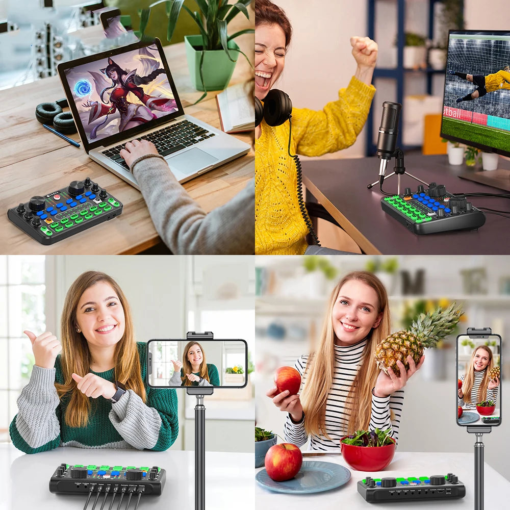 Sound Mixer Board Live Sound Card for Live Streaming Voice Changer Sound Card with Sound Effects,Audio Mixer for Music Recording