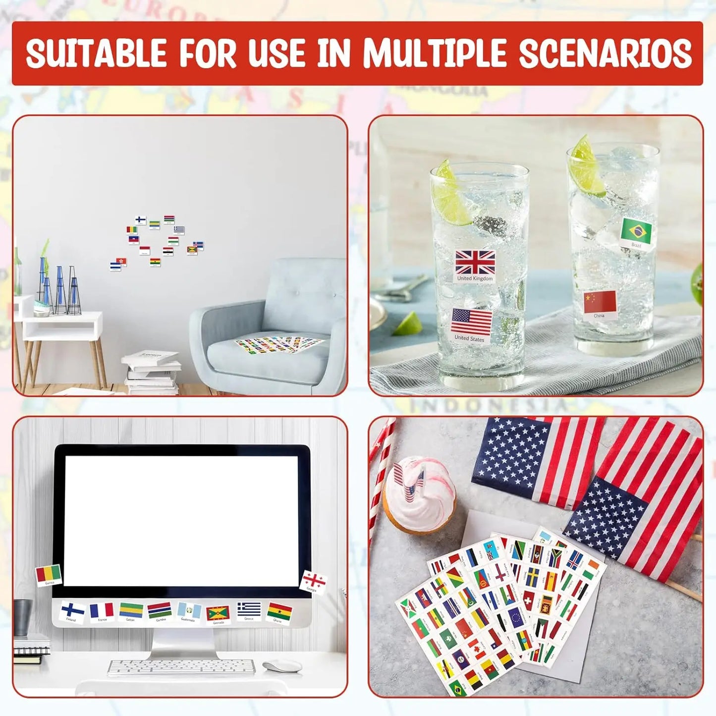 192 Countries World Flag Stickers Self-Adhesive World Country Travel Labels Face Stickers for Journal Party Passport Stickers