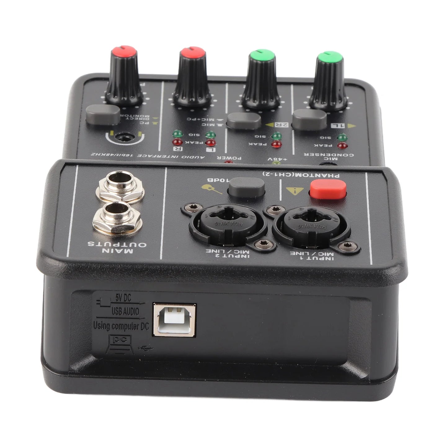 Audio Mixer Sound Board Portable 2 Channels Audio Mixer 48V Phantom Power USB Power Supply 2 Channels for Music Recording