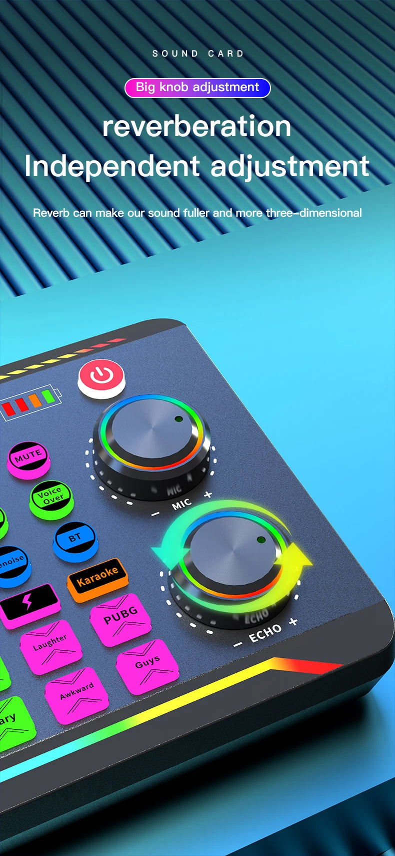 Gaming Audio Mixer Streaming Mixer with Audio Interface BT Sound Board Voice Changer Sound Card,for PC Phone Live Streaming