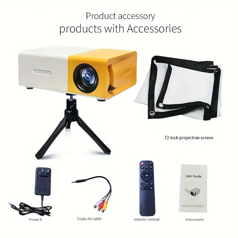 Portable LED projector Equip 72 lnch Screen and Bracket Dlp Full Hd 1000 Lumen Home Theater Media Player Outdoor Mini Projector