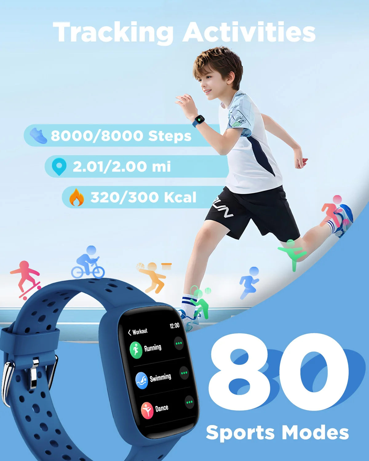BIGGERFIVE Smart Watch for Kids No APP No Phone Needed, 1.8" Fitness Tracker Watch Pedometer, Heart Rate, Sleep Monitor, IP68 Wa