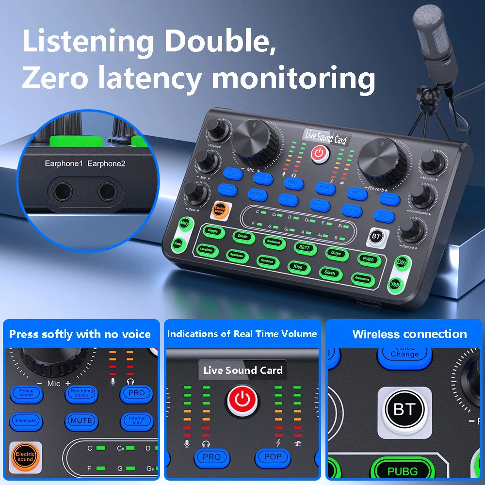 Sound Mixer Board Live Sound Card for Live Streaming Voice Changer Sound Card with Sound Effects,Audio Mixer for Music Recording