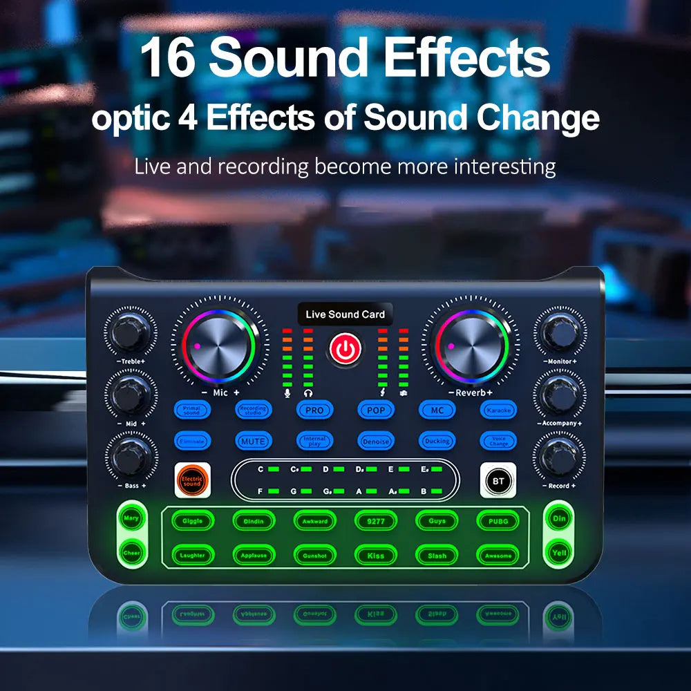 Voice Changer Sound Card with Multiple Sound Effects Sound Mixer Board X60 Sound Card for Live Streaming Music Recording