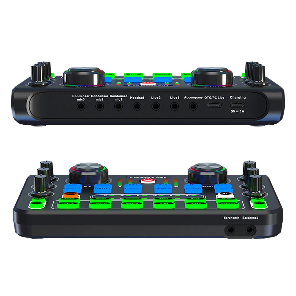 Voice Changer Sound Card with Multiple Sound Effects Sound Mixer Board X60 Sound Card for Live Streaming Music Recording