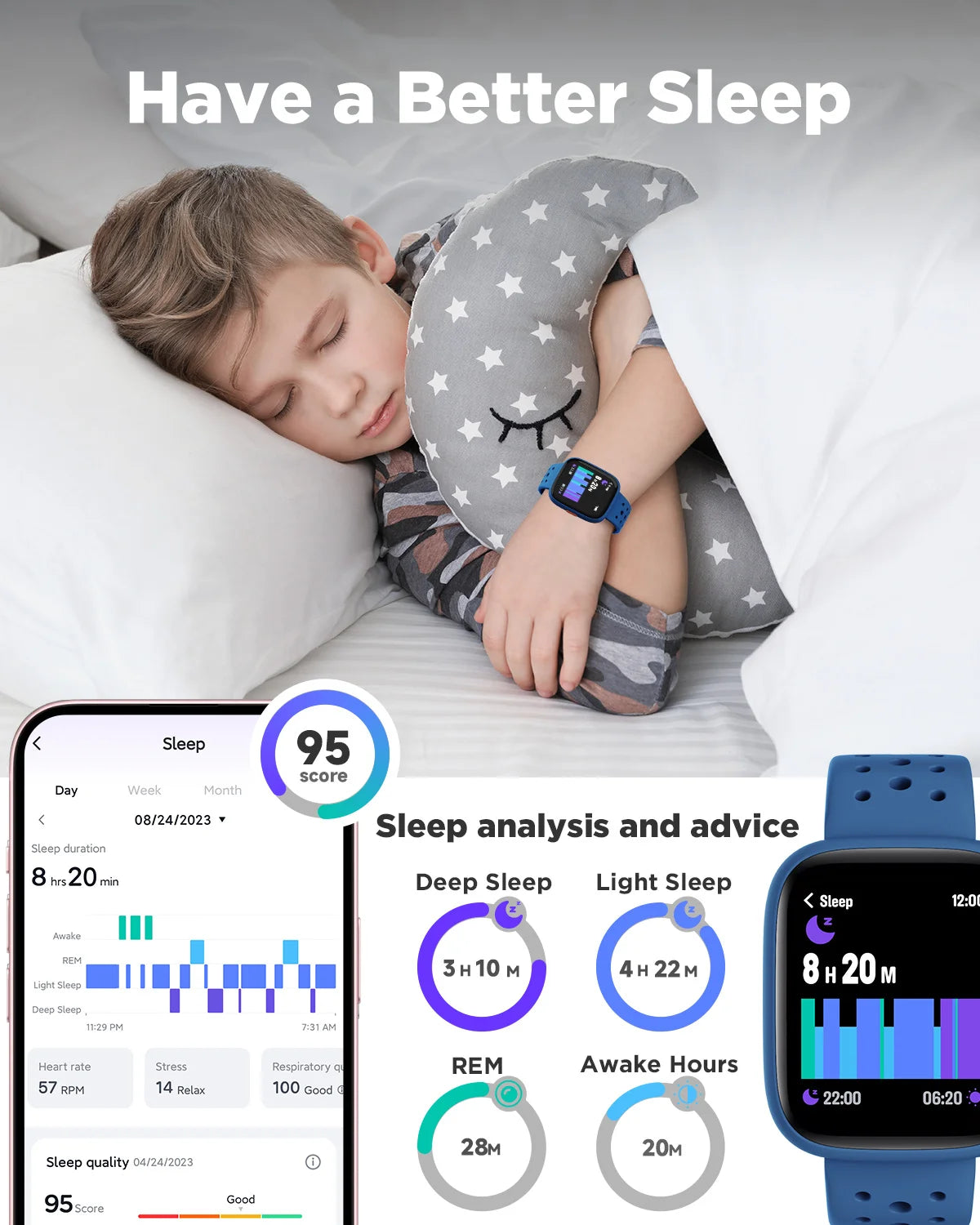 BIGGERFIVE Smart Watch for Kids No APP No Phone Needed, 1.8" Fitness Tracker Watch Pedometer, Heart Rate, Sleep Monitor, IP68 Wa