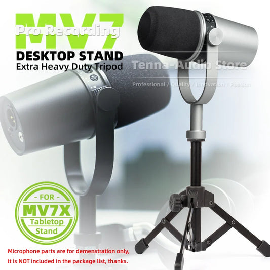 For SHURE MV7 MV 7 MV7X X Microphone Tripod Stand Foldable Table Mic Boom Desk Holder Tabletop Bracket Heavy Duty Desktop Mount