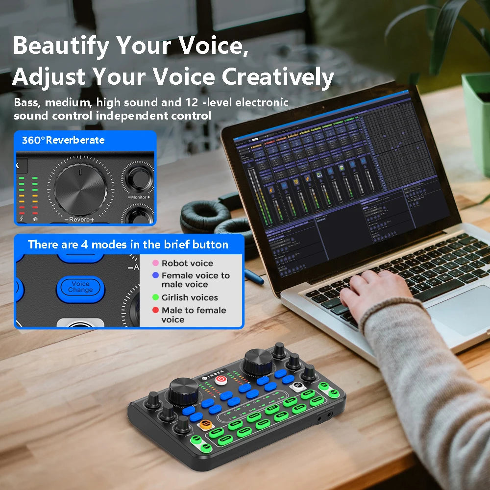 Sound Mixer Board Live Sound Card for Live Streaming Voice Changer Sound Card with Sound Effects,Audio Mixer for Music Recording