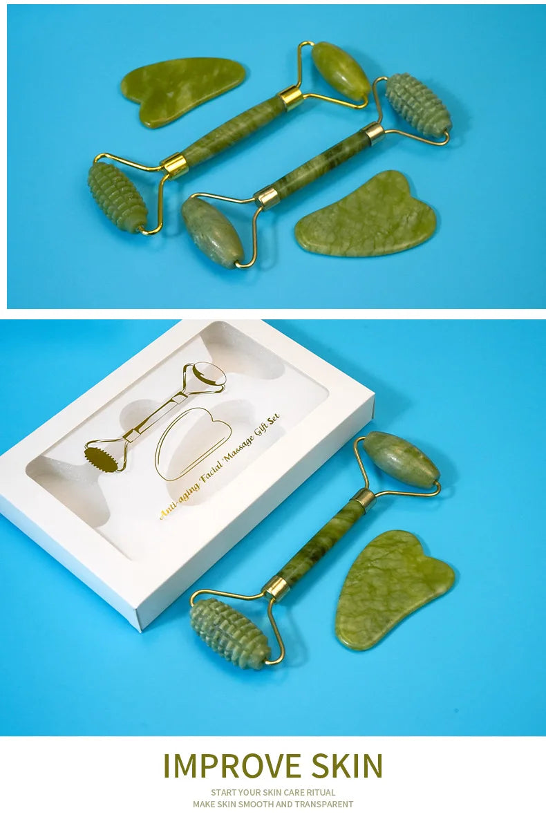 Natural Jade Roller Massager for Face Roller facial liftting Anti-wrinkle Gua Sha Jade Stone Face Massager Beauty Skin Care Tool