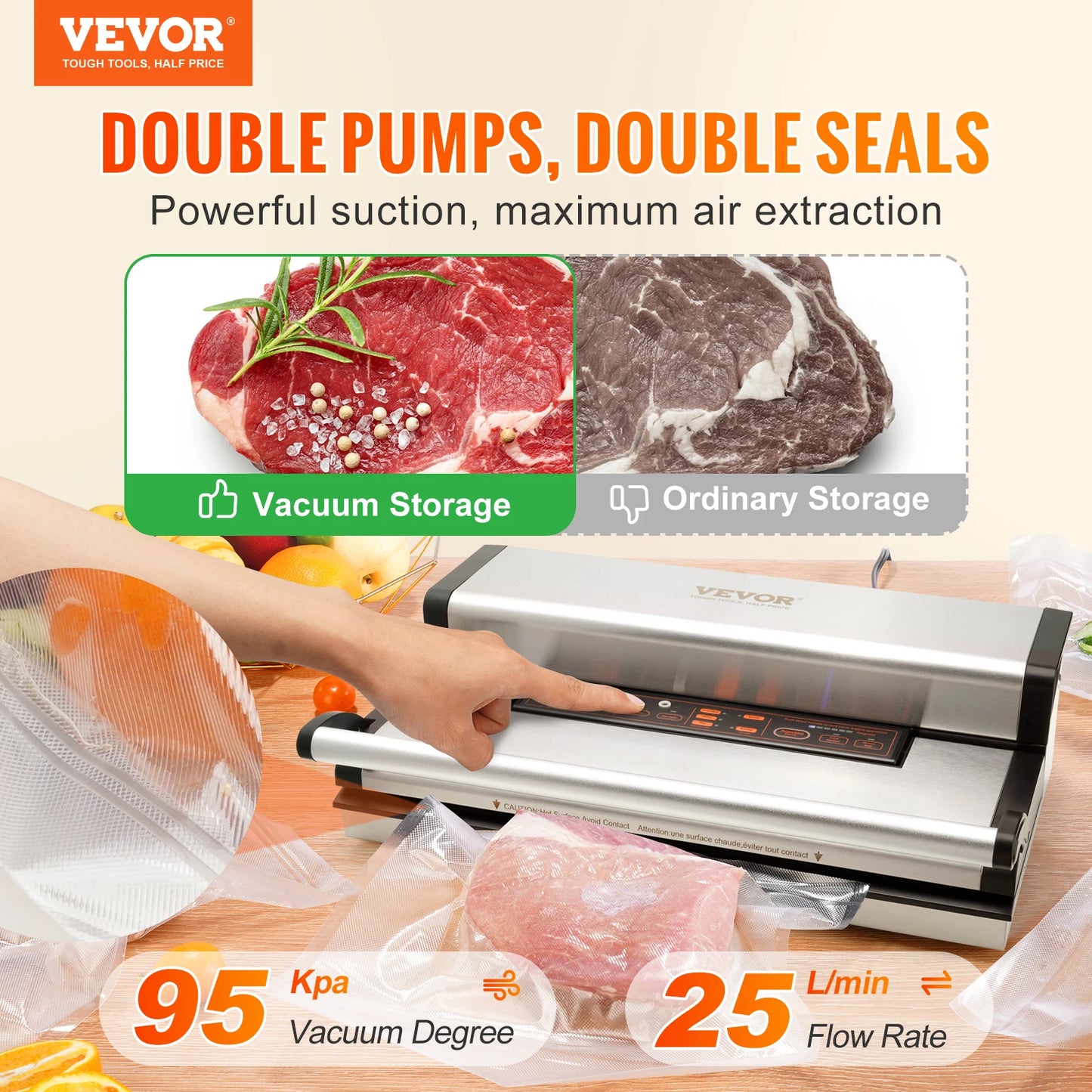 SucceBuy Commercial Vacuum Sealer Machine Multifunction Automatic Food Packaging with Bag Roll Storage Cutter for Home Kitchen