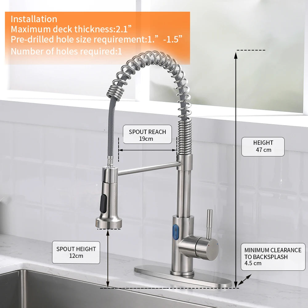 Touchless LED Light Kitchen Sink Faucet Pull Down Sprayer Smart Motion Sensor Activated Kitchen Faucet Matte Black 1079