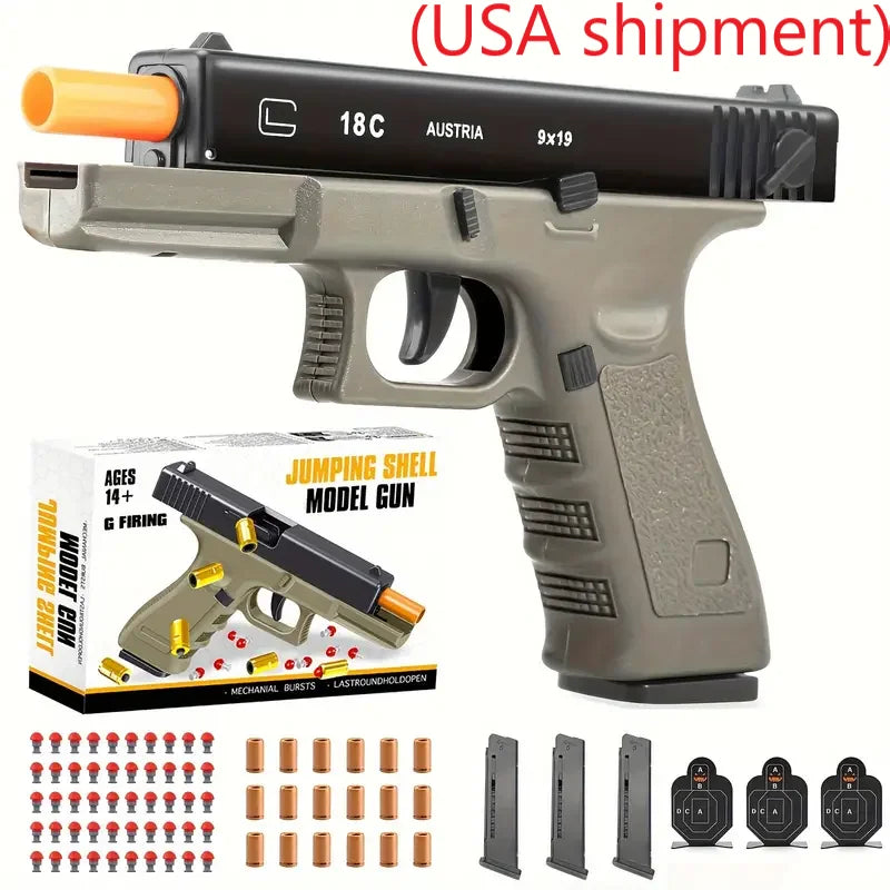 (USA shipment)Soft Bullet Toy Gun - Semi-Automatic Handgun with Shell Ejection and Auto Rebound， Tactical Target Shooting Game
