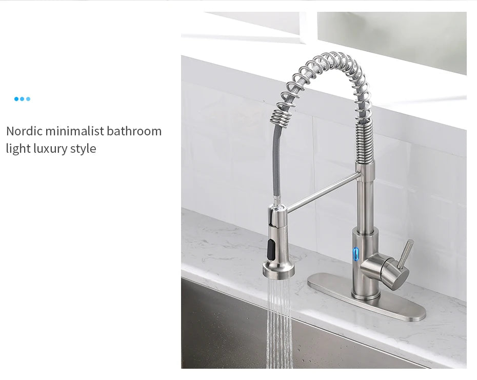 Touchless LED Light Kitchen Sink Faucet Pull Down Sprayer Smart Motion Sensor Activated Kitchen Faucet Matte Black 1079
