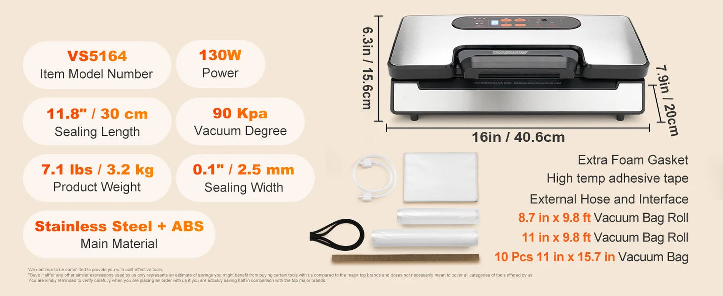 SucceBuy Commercial Vacuum Sealer Machine Multifunction Automatic Food Packaging with Bag Roll Storage Cutter for Home Kitchen