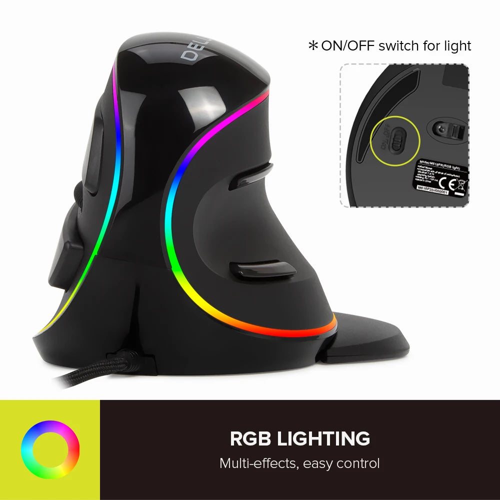 12800DPI Ergonomics Vertical Gaming Programmable Macro Delux M618 PLUS Wired Mouse 6 Buttons RGB Wireless Right Hand Mice
