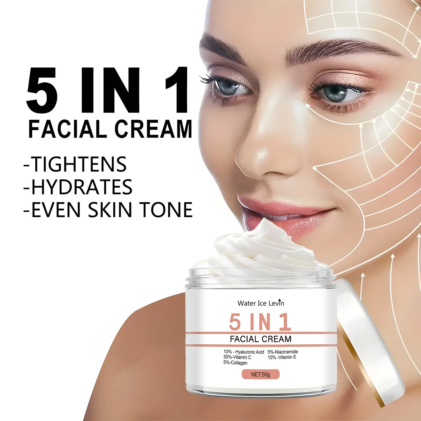 5in1 Facial Nourishing Cream Smooth Wrinkles Removal Pigmentation Shrink Pores Dullness Treatment Brightening Face Firming Serum