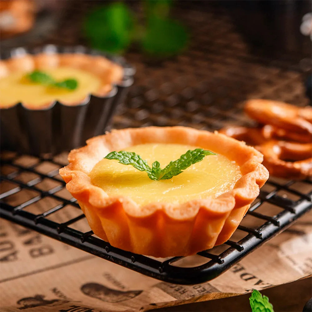 12Pcs Non Stick Egg Tart Molds Reusable Thickened Carbon Steel Cake Cookie Mold Baking Cup Kitchen Baking DIY Tool
