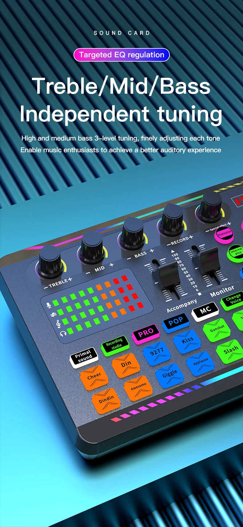 Gaming Audio Mixer Streaming Mixer with Audio Interface BT Sound Board Voice Changer Sound Card,for PC Phone Live Streaming