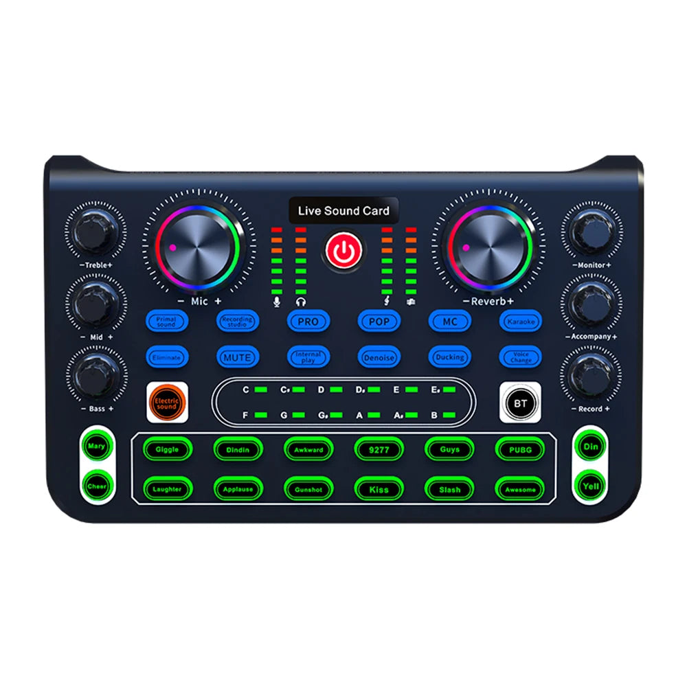 Voice Changer Sound Card with Multiple Sound Effects Sound Mixer Board X60 Sound Card for Live Streaming Music Recording